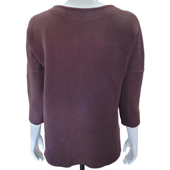 Fig Brown Ribbed 3/4 Sleeve Boat Neck Top XL Cotton Blend Minimalist Travel - Picture 4 of 8